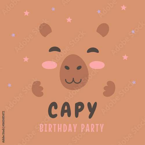 Minimalist birthday card design with capybara and stars