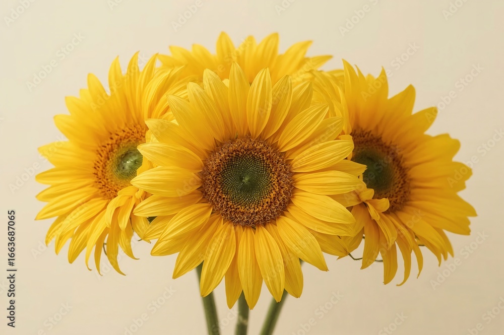 Fototapeta premium Studio shot Four sunflowers, light background, floral design