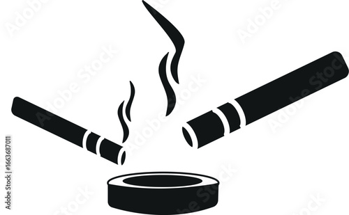 Ashtray with Burning Cigars Black and White Illustration Depicting smoking, leisure, and relaxation moment