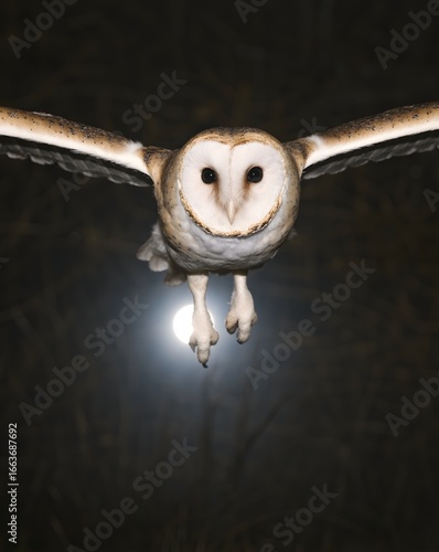 Majestic Barn Owl Close-Up Illustration