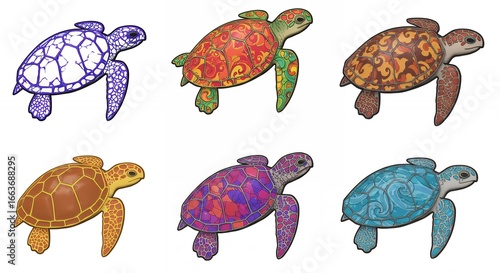 Colorful sea turtle illustrations