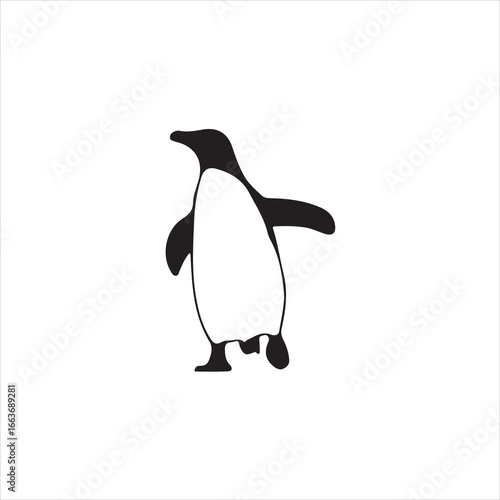 Cute penguin illustration isolated on white background in black and white