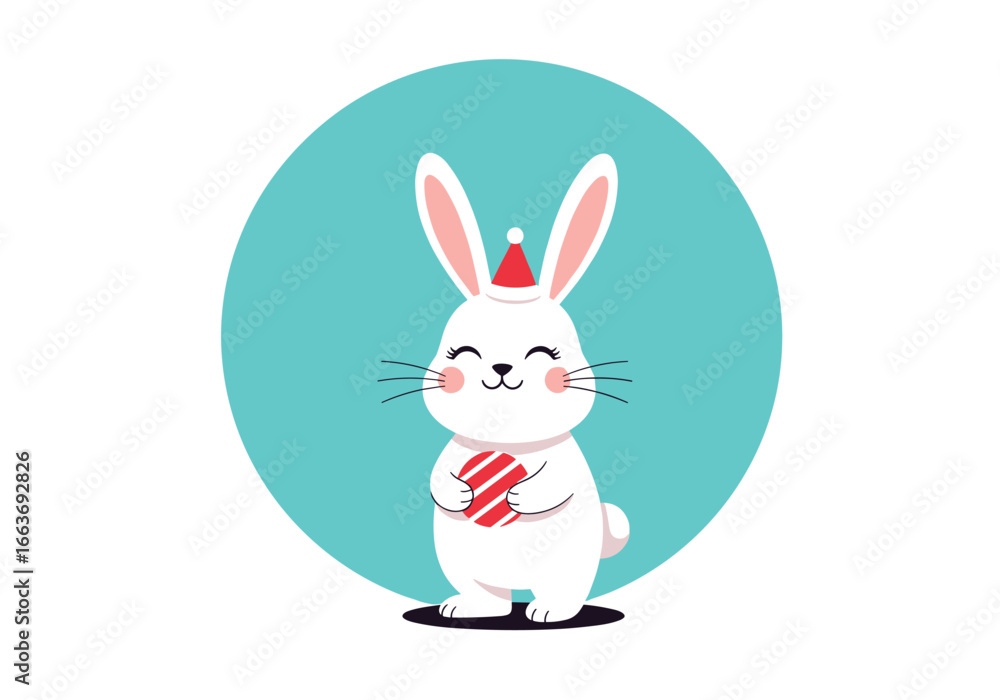 Obraz premium Joyful white bunny celebrates holidays holding a festive gift box
