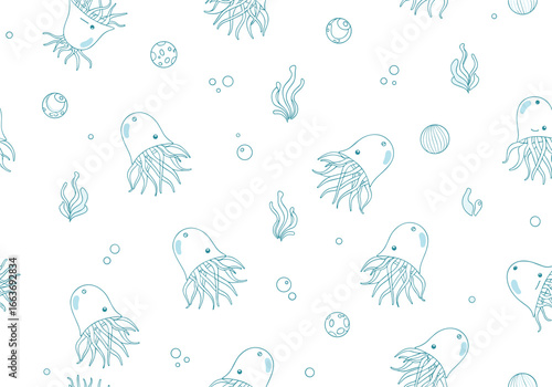Charming hand drawn ocean creatures and bubbles under the sea fabric