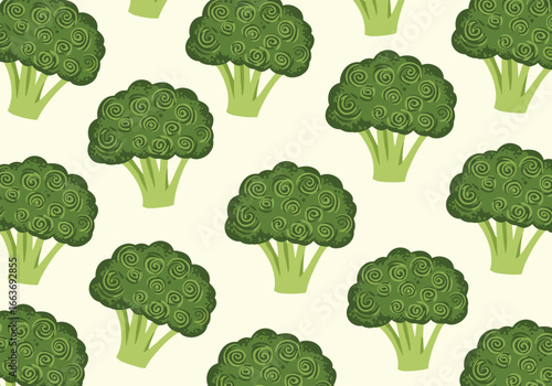 Healthy green broccoli florets pattern organic vegetable food illustration fresh produce repeat design