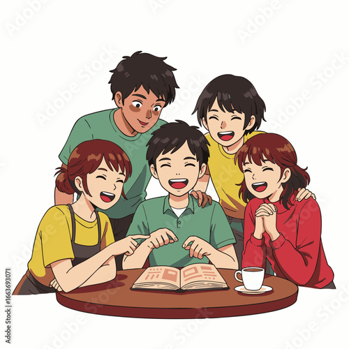 A joyful group of diverse young friends shares authentic laughter and true connections while enjoying a modern cafe experience, embodying urban lifestyle.