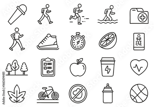 Health and Fitness Icons Collection running swimming