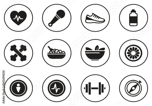 Health and fitness icons heart pulse
