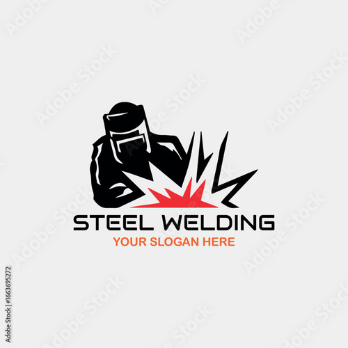 steel welding workshop logo design vector