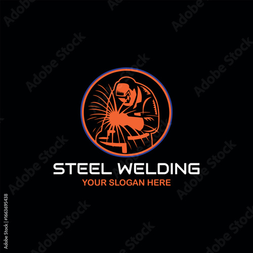 steel welding workshop logo design vector