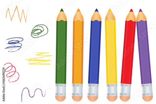Seth, Colored pencils and pencil texture drawings vector, pencil outline, different colors, stationery, drawing