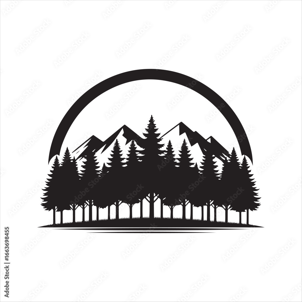 Obraz premium trees group vector silhouette clip art logo design illustration