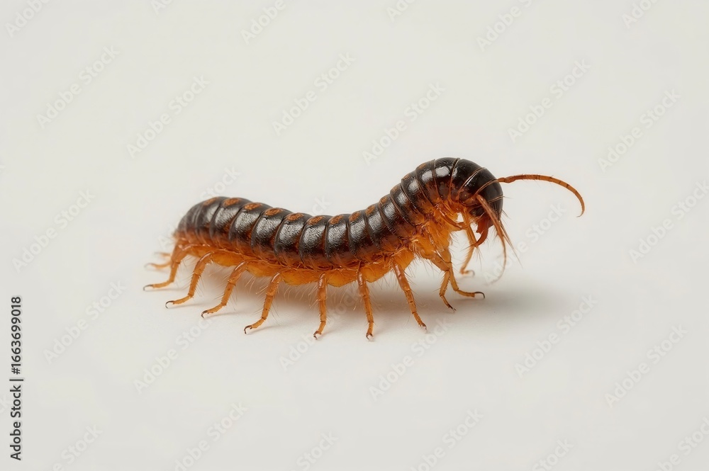 Fototapeta premium Centipede crawling studio white background insect