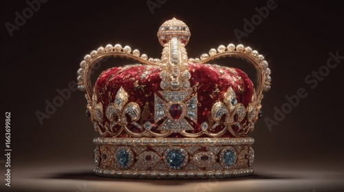 Illustration of the United Kingdom's Crown Jewels: Celebrating the Coronation Ceremony of King Charles III with Royal Throne, Scepter, and Orb