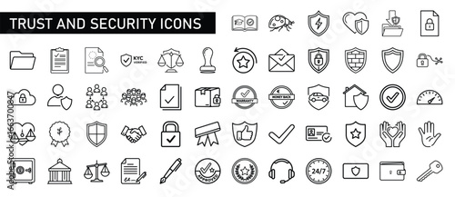 Trust and Security line art Icon set. Simple Line Art Icons, Black on White