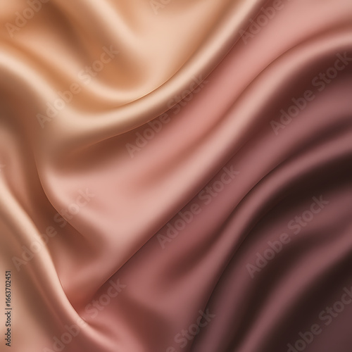 Luxurious flowing silk fabric with warm gradient tones of peach rose and deep mauve creating elegant draped textures and soft highlights