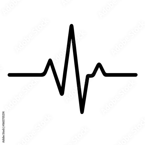 Black and white vector silhouette of a heartbeat line on a white background