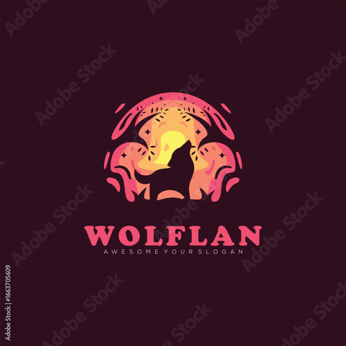 colorful gradient color wolf animal vector logo