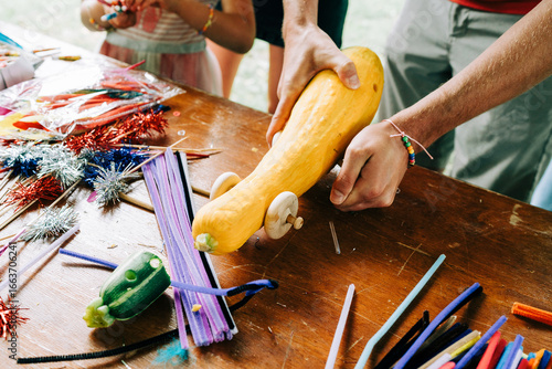 Kids Crafting Zucchini Cars