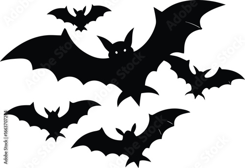 Silhouette of Bats Soaring Through the Night Sky Halloween Vector Illustration Creepy and Eerie Ambiance Great Decoration for Halloween