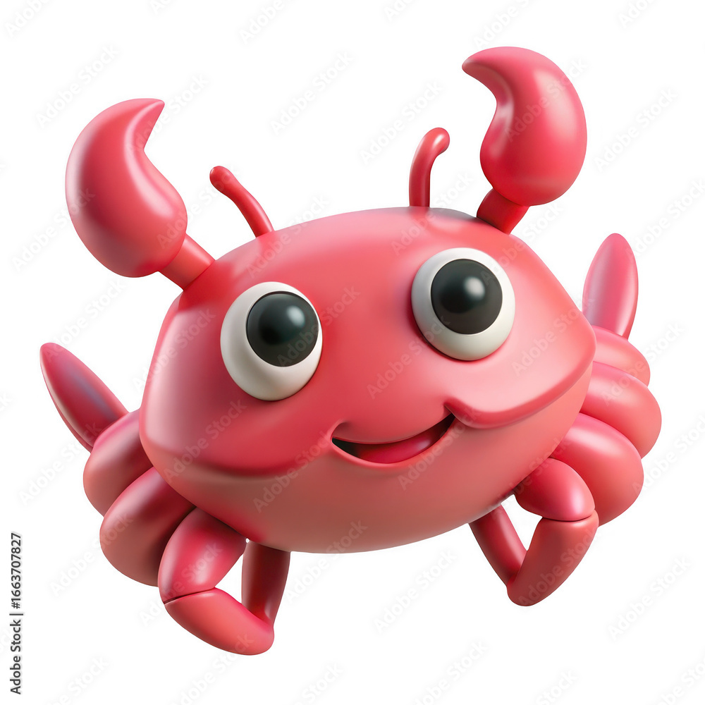 Naklejka premium 3d adorable pink cartoon crab character with big eyes transparent background