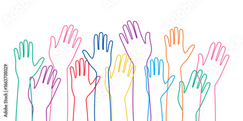 Diversity and Unity. Raised Hands in Outline