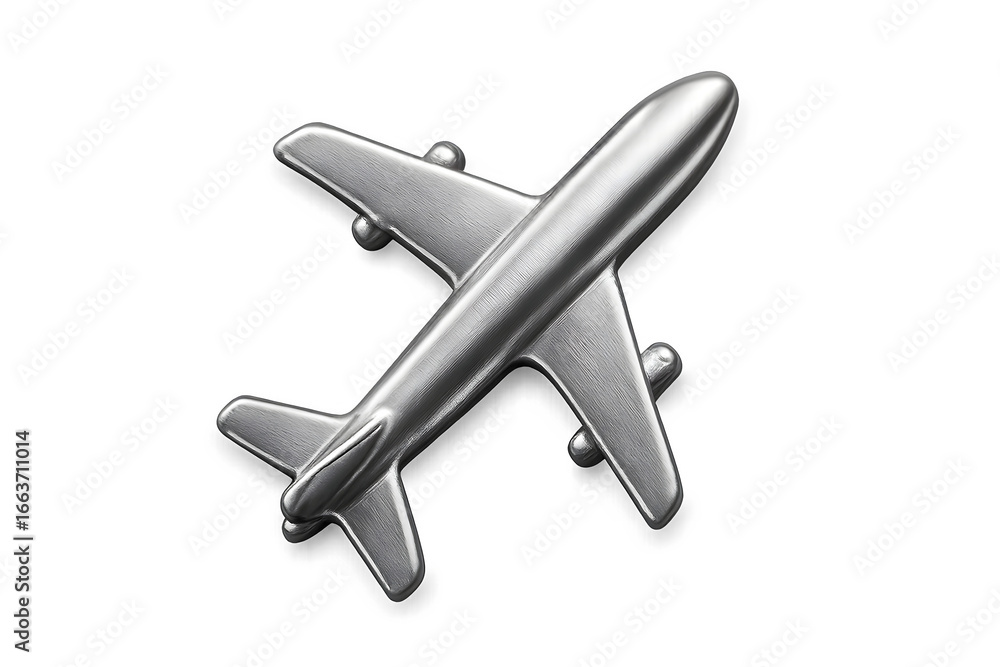 Fototapeta premium airplane icon in metallic silver, isolated on transparent background, crisp edges, travel symbol PNG