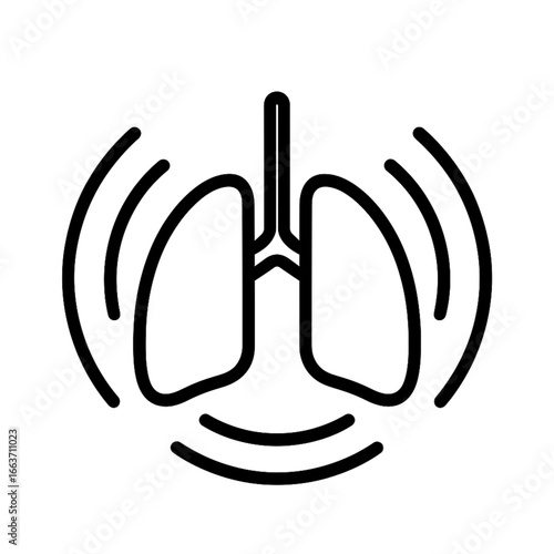 Minimalist Lungs Line Drawing with Trachea and Breathing Waves