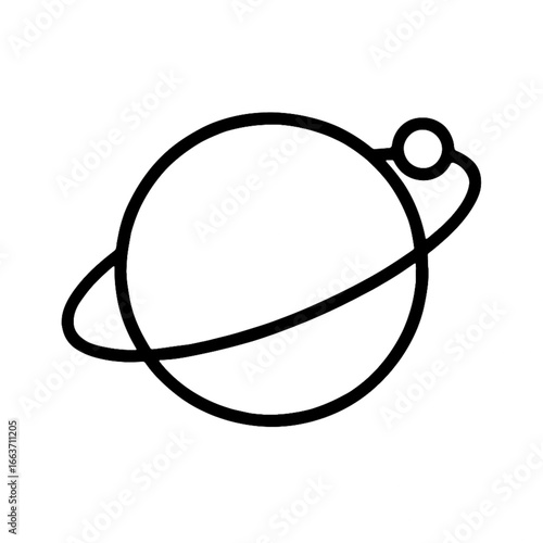 Minimalist Saturn Planet Line Drawing with Ring and Moon