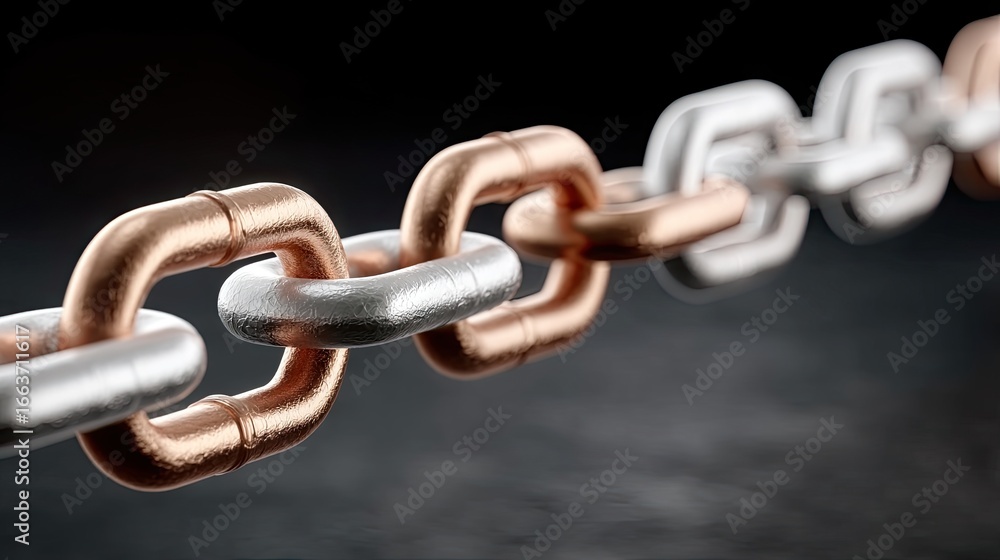 Fototapeta premium Close Up of Interlocking Silver and Copper Chain Links