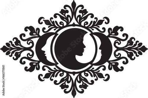 Elegant Dual Face Silhouette with Ornate Frame" decorative, vintage, laser cut bundle