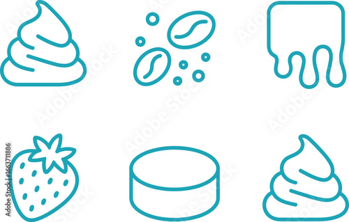 Iconography Featuring Topping, Coffee, Milk, Strawberry, Biscuit with Turquoise Line