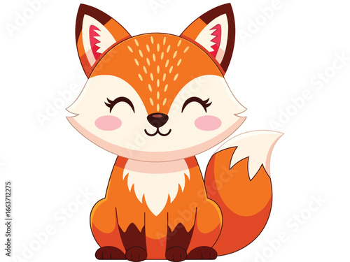 Vector illustration of cute  sticker cartoon fox sitting