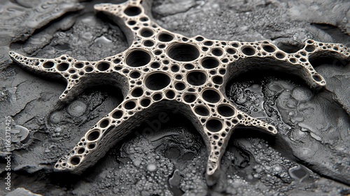 Porous stellar formation on ashen terrain