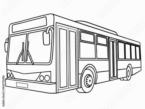 Vector style coloring page with a simple black outline drawing of a city bus