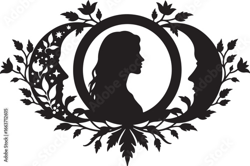 Elegant Dual Face Silhouette with Ornate Frame" decorative, vintage, laser cut bundle