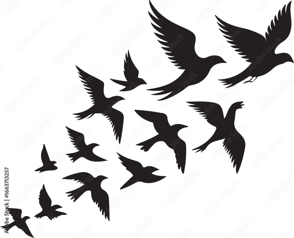 Fototapeta premium Dynamic Avian Silhouettes in Upward Flight