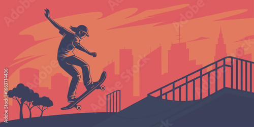 Silhouette of a man skating vector illustration