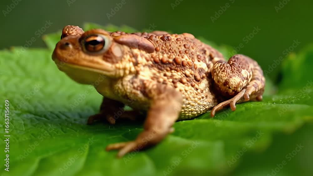 Toad on green leaf closeup image Toad on green leaf closeup image