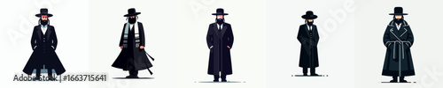 Minimalist Flat Style Illustrative Hasidic Jew Person in Full Length Figures Set