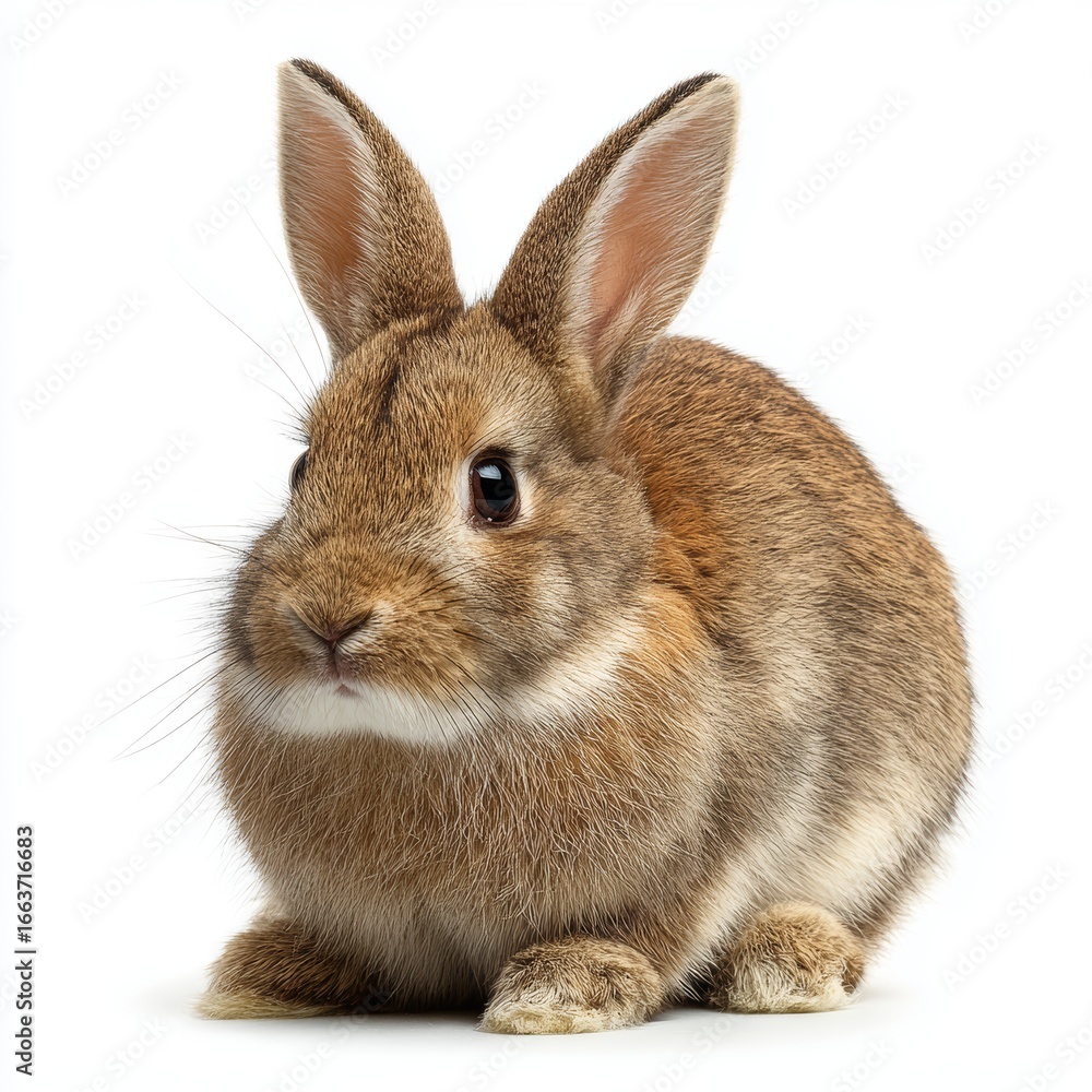 Fototapeta premium A charming bunny rabbit with soft, brown fur, big eyes, and long ears, sitting still and adorable. The picture portrays a very adorable and cute pet