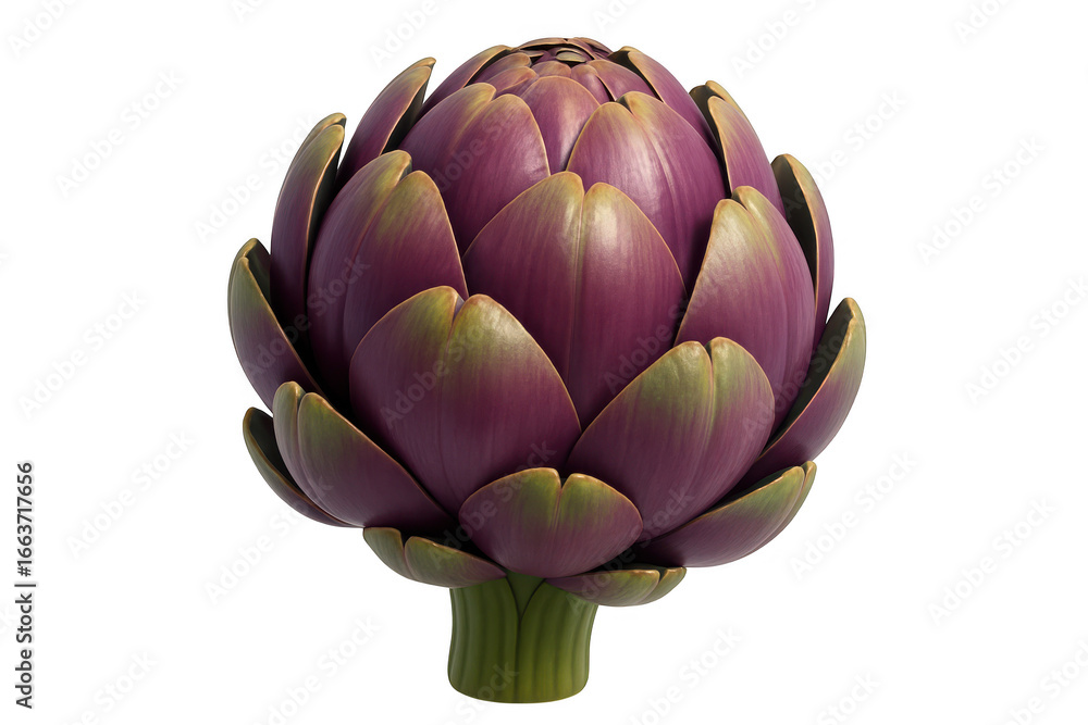 Fototapeta premium Purple artichoke against black ground isolated illustration on transparent background