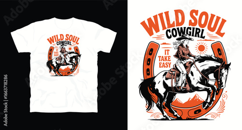 Cow Girl vintage Western T-shirt Design print 
