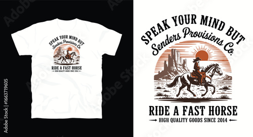 Western Cowboy vector graphic t-shirt design print, Cow boy typography t-shirt design