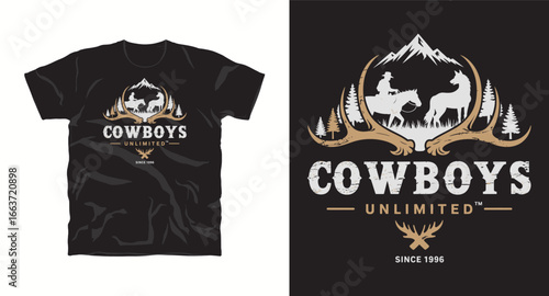 Western Cowboy vector graphic t-shirt design print, Cow boy typography t-shirt design