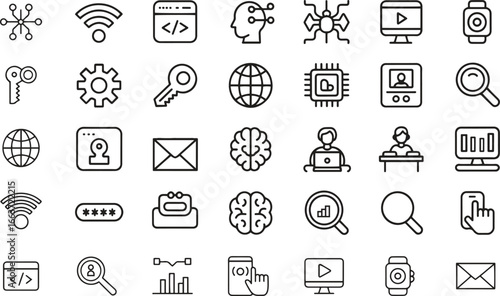 Information technology line icon. Computer, network, software, data icons set. Editable vector