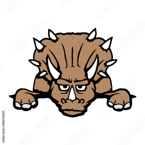 Triceratops Horns Dino Bag Behind Table Fence Hiding Waiting Angry Impatient
