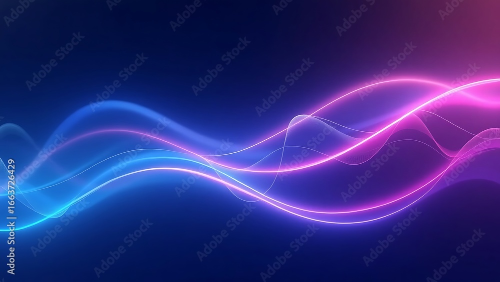 Fototapeta premium Abstract neon glowing waves. Futuristic blue and pink light trails on a dark background. A modern concept for technology, energy, and digital communication. Generative Ai.