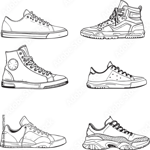 A collection of stylish, hand-drawn sneaker designs.