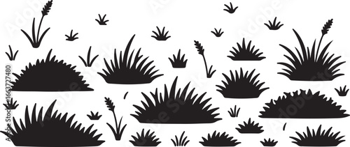 Black grass and wheat stalks blades tufts